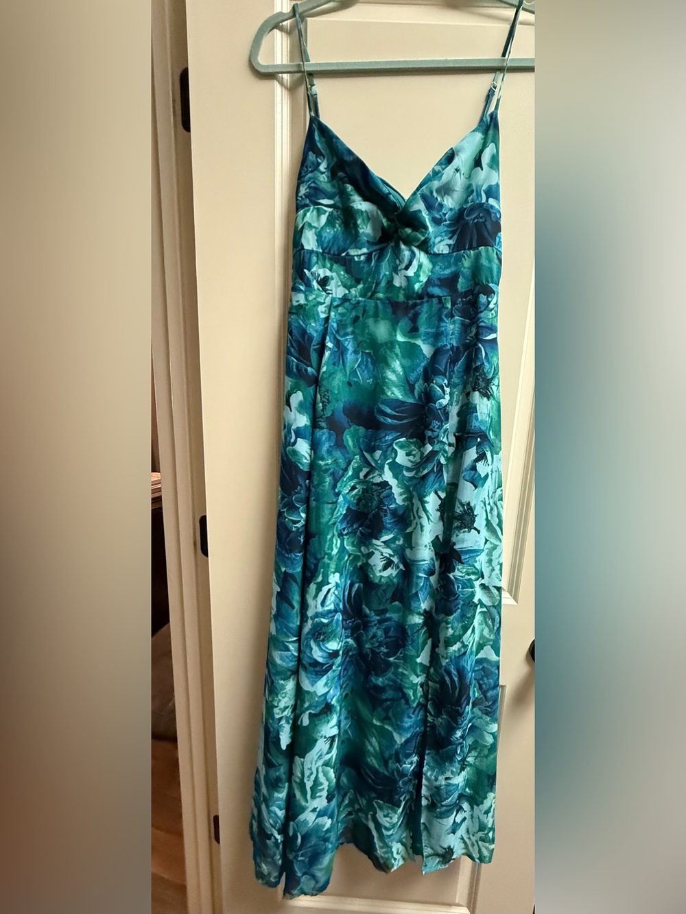 Lulu's Teal & Navy Floral Maxi Dress